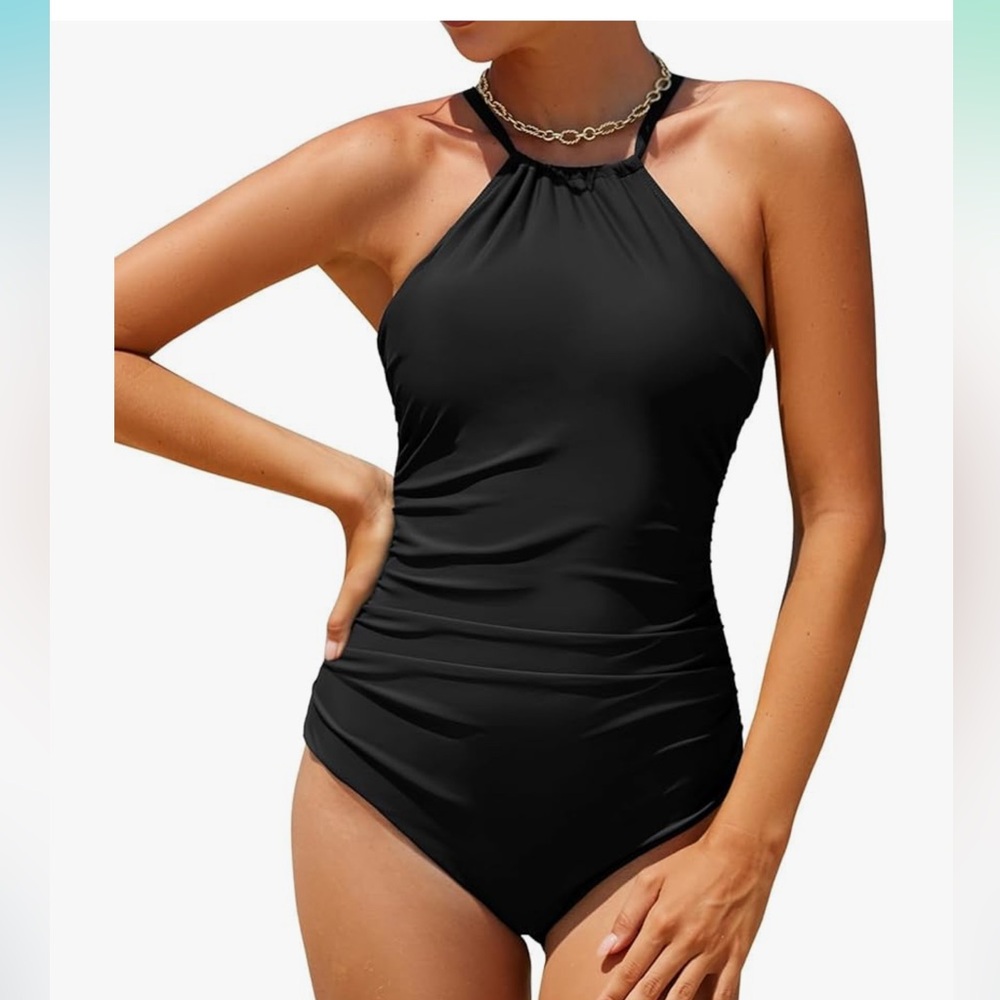 Holipick Black High Neck One Piece Swimsuit-size L Tummy Control